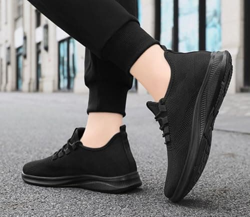 Men's Trainers, Travel, Lightweight, Breathable, Black Men's Casual Shoes, Stretch Trainers, Soft Lightweight Casual Shoes, Comfortable Walking Shoes, Non-Slip Jogging Shoes, Flat Work Shoes, black, 7 — view 2