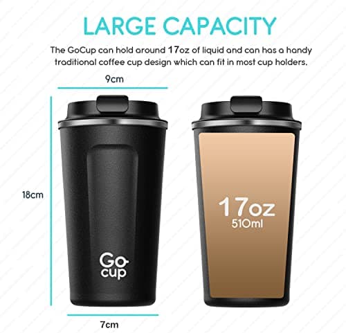 GoCup Travel Mug, Insulated Coffee Cup - Vacuum Insulation Stainless Steel Mug for Hot and Cold Drinks Blue, 510ml — view 4