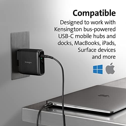 Kensington 100W USB-C GaN Power Adapter, Compact Portable High-Speed Power Supply with 2m Cable, Compatible with MacBooks, iPads, Surface Devices & More (K33821UK) — view 3