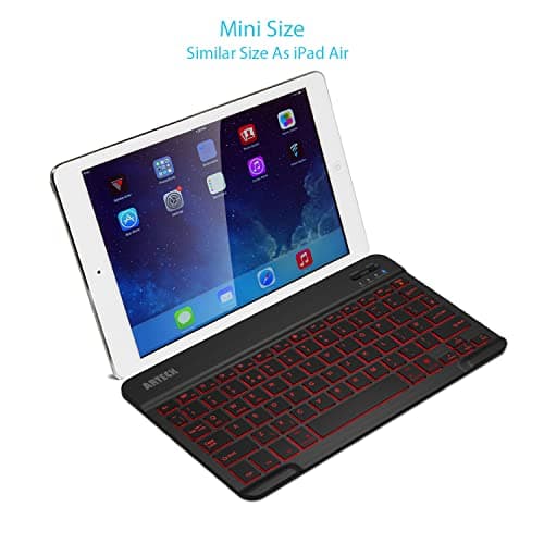 Arteck Universal Backlit 7-Colors & Adjustable Brightness Ultra Light Slim Portable Wireless Bluetooth 3.0 Keyboard for iOS iPad Pro, iPad Air, iPad Mini, Android, MacOS, Windows Tablets PC Smartphone — view 4