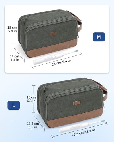 WANDF Toiletry Bag for Men Travel Wash Bag Toiletry Organizer Canvas and PU Leather Dopp Kit Water-Resistant Shaving Kit for Travel Accessories (Green, M, Patent Pending) — view 3