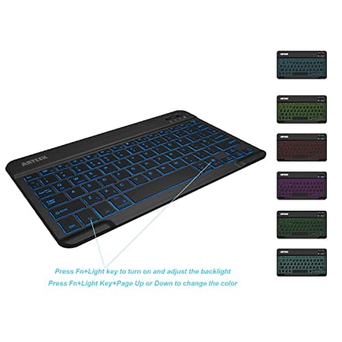 Arteck Universal Backlit 7-Colors & Adjustable Brightness Ultra Light Slim Portable Wireless Bluetooth 3.0 Keyboard for iOS iPad Pro, iPad Air, iPad Mini, Android, MacOS, Windows Tablets PC Smartphone — view 6