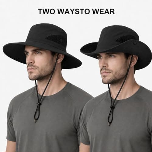 newhsy Wide Brim Sun Hat Mens UPF50 Breathable Mesh Foldable Bucket Safari Hat for Fishing Hiking Travel (Black) — view 5