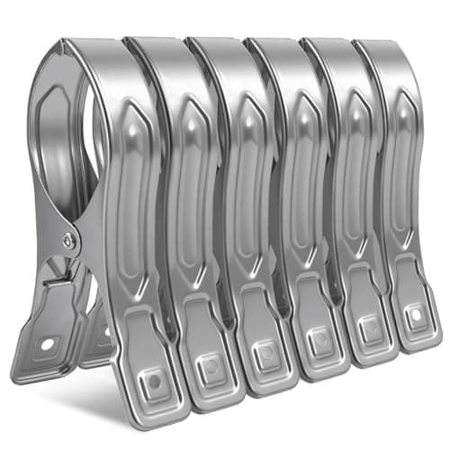 Vicloon Stainless Steel Beach Towel Clips, 6 Pcs 12cm Large Stainless Steel Sunbed Towel Pegs, Stainles Steels Laundry Clip Towels Pegs for Sunbeds, Sun Loungers, Pool Chairs, Laundry