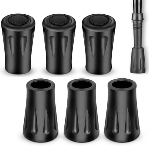 Denipry 6Pcs Heavy Duty Walking Stick Tips, 11mm Universal Reinforced Anti-Slip Replacement Rubber Buffer Caps for Hiking Poles, Trekking Poles, Walking Canes & Nordic Walking Sticks