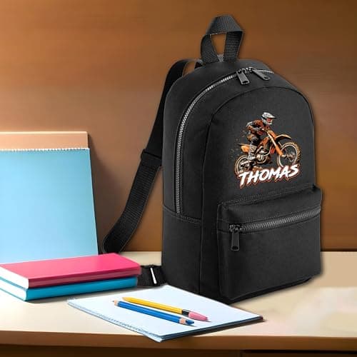Purple Print House Personalised Dirtbike Mini Backpack Bag For Kids Custom Name Off Road Back To School Nursery Toddler, One Size, Black — view 4