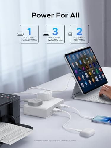 UGREEN Extension Lead 1.5M, 2 Way Power Strip with 4 USB Ports — view 2