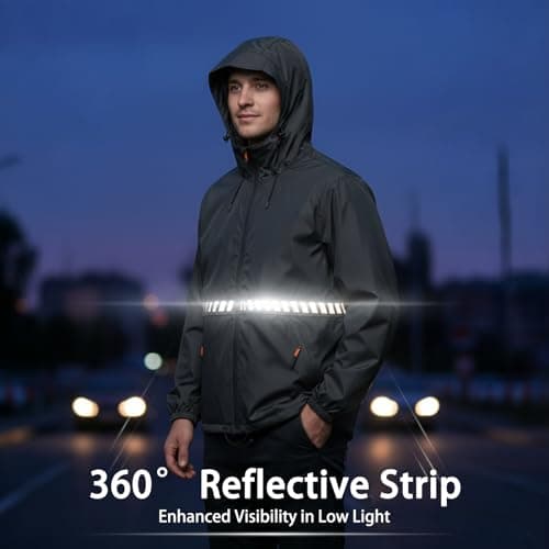 RJVZVEJH Mens Rain Waterproof Jackets with Hood, Lightweight Packable Raincoat with Reflective Strip, Water Proof Rainy Windbreaker Clothes for Outdoor Cycling Golf Hiking Travel — view 2