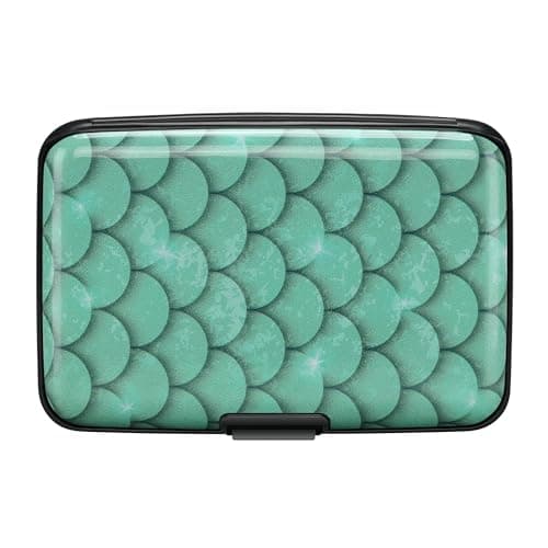 ELFISH RFID Blocking Credit Cards Holder Aluminum Wallet Metal ID Case for Men Women, Blue Scales, Minimalist — view 4