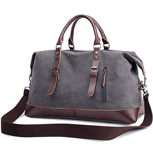 autumndeer Oversized Canvas Holdall Travel Carry On Duffel Bags Plus Handbag Shoulder Bag Crossbody Overnight Weekend Bag Unisex Travel Holdall Handbag with PU Leather Handle (Gray) — view 2