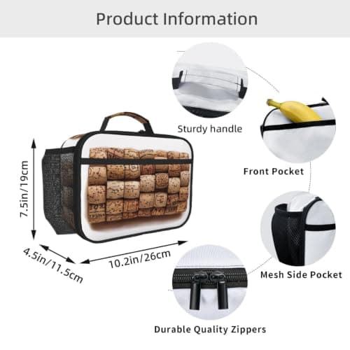 kkvhhyuo Portable Insulated Cooler Box with Side Mesh Pocke, Wine Cork Printed Lunch Bag for Office Work Picnic Travel — view 5