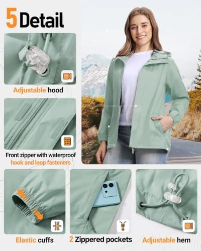 Outdoor Ventures Women's Raincoat Waterproof Rain Jacket Foldaway Hood — view 6