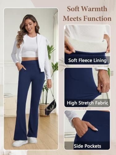 Women Fleece Lined Flared Leggings High Waisted with Pockets M — view 5