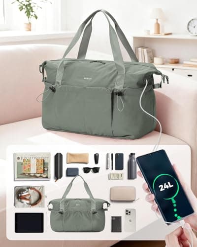 ECOHUB for Ryanair Cabin Bags 40x30x20, 24L Underseat Hand Luggage Bag, Recycled Lightweight Carry On Bag with Charge Hole, Water-Resistant Overnight Hospital Weekend Bag for Women, Sage Green — view 5