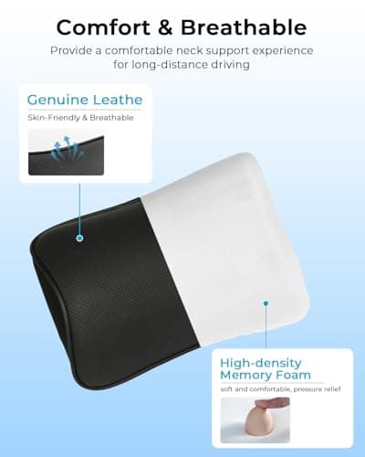 Aukee Memory Foam Car Neck Pillow Soft Leather Headrest for Driving Home Office Black (1PC) — view 3
