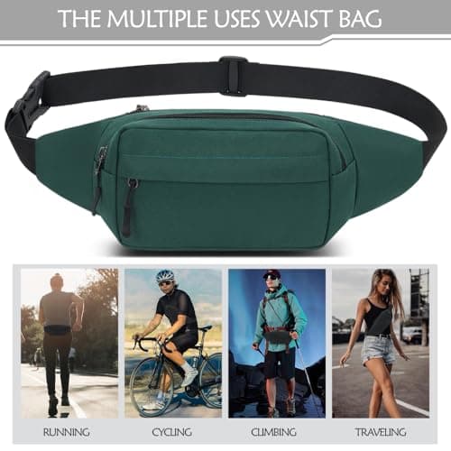 Bumbags Waist Fanny Packs for Men Women Fashion Bum Bag with Adjustable Belt for Sport Running Hiking Travel Cycling Walking Dog Boys Ladies (Green) — view 2