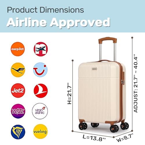 H.yeed Carry on Suitcase ABS Hard Shell Lightweight Small Trolley Travel Cabin Luggage with 4 Double Spinner Wheels TSA Lock for Women, 21" White — view 6