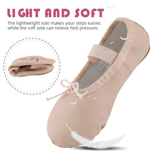 ZDQ Ballet Shoes for Girls Leather Full Sole Dance Shoes Women Flats Ballet Slippers for Toddler Kids Adults Beige 3.5 UK — view 3