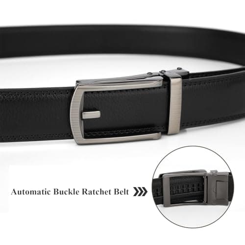 JASGOOD Men's Genuine Leather Ratchet Belt Cowhide Belt with Open Buckle, 33/35mm Wide，Black M — view 3