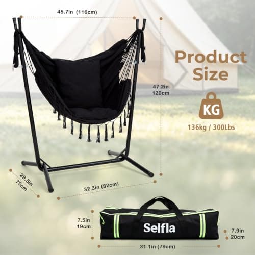 SELFLA Lightweight Portable Hammock with Stand, Travel Hammock Chair with Stand for Outside, 300 lbs Capacity, for Camping, Travel, Patio & Indoor Use, No Tools Needed, Includes Carrying Case — view 6