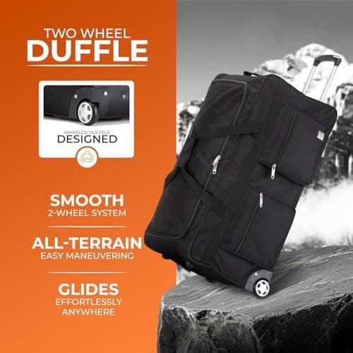 ATX Luggage 36" Extra Large Wheeled Duffle Bag Lightweight Rolling Wheels Suitcase Extra Durable Holdall for Sports Travel and Cargo | Black — view 4
