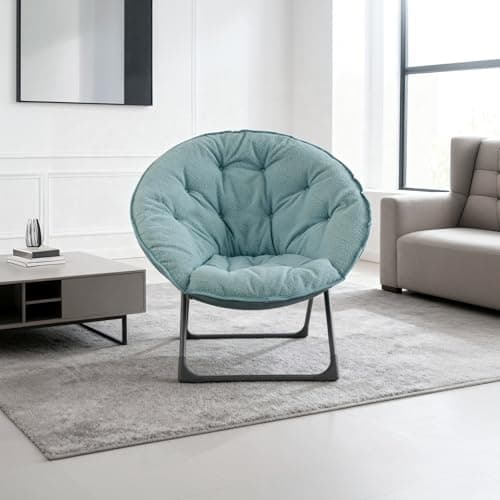 Portable Soft Moon Chair Folding Camping Chair Cozy Reading Chair Sheep Wool Accent Stool for Bedroom Balcony Relaxation Areas Gardens Patios80x80x37cm (Blue) — view 3