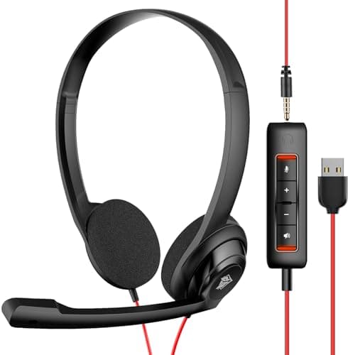 NUBWO USB Headset with Microphone for Laptop PC, Headphones with Noise Cancelling Microphone for Computer, On-Ear Wired Office Call Center Headset for Boom Skype Webinars, 5 Packs — view 2