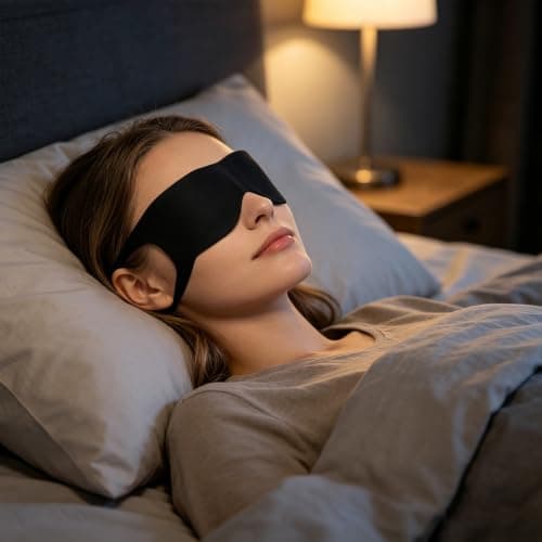 Ear Hanging Sleep Mask, Black Nylon for Side Sleeping — view 5