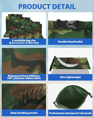 MOXTOYU Dry Bags Waterproof Set 6 Pack, Lightweight Large Capacity Dry Bags Waterproof Set in 8L 5L 3.5L 3L 2.5L 1.5L Organizer Storage Bags for Camping Outdoor Hiking Fishing Cycling Dry Sack(Black) — view 5
