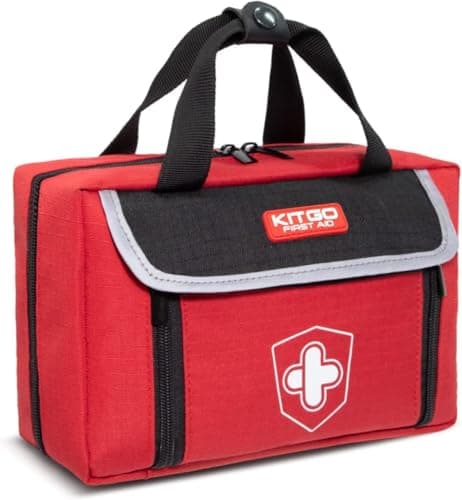 Kitgo Small First Aid Kit 214 Piece Any Emergencies, Ideal for Home, Survival, Camping, Hiking, Hunting, Office, Car, Outdoor (Red)