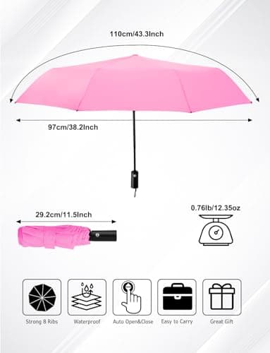 SoulRain Compact Windproof Travel Umbrella - Small, Mini Folding Parasol Kring Buckle. for Backpacks and Cars, Offering Sun & UV Protection(Pink) — view 2