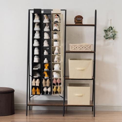 YOUDENOVA Hanging Shoe Rack 10-Shelf Shoes Storage for Wardrobe Collapsible Hanging Shoe Organizer Slim Organiser Durable Fabric Wardrobe Storage Solutions for Shoes,Clothes,Hats - Beige — view 6