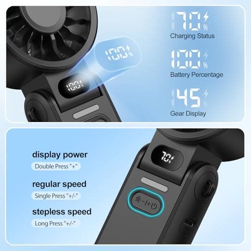 LIPETY Portable Turbo HandHeld Fan - Mini Hand Held Fan 4000mah Battery Operated USB Rechargeable Personal Foldable Powerful Fans for Travel Camping Outdoor Office School Home — view 3