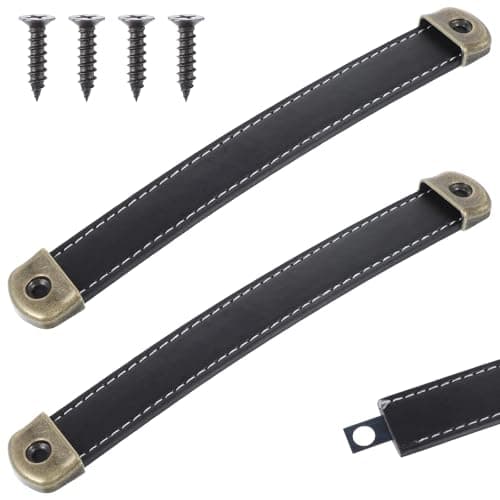 Mabor 2 Pcs Leather Handles for Drawers Leather Trunk Handles Leather Handle Suitcase Luggage Pulls Cabinet Handles Leather Strap Handle with Mounting Screws Leather Cabinet Knobs(Black)