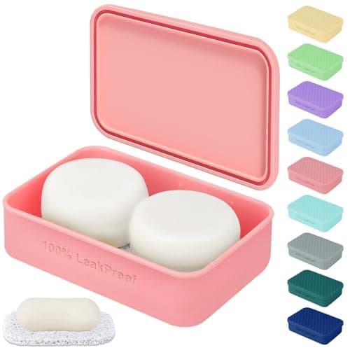 Large Leakproof Travel Soap Case, Silicone Shampoo Bar Soap Dish Holder with Drainage Layer, Travel Soap Container, Portable Bar Soap Box for Shower, Traveling, Gym, Bathroom (Coral)