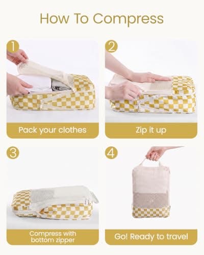 Meowoo 7 Set Compression Packing Cubes for Suitcases, Checker Design — view 6