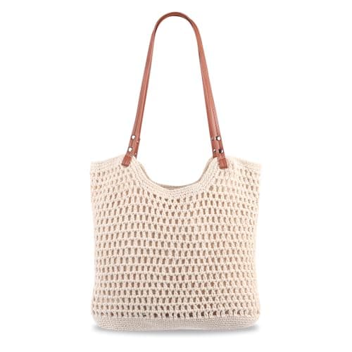 Synther Straw Bag for Women, Beige Straw Beach Bag with Zip, Large Capacity Summer Crochet Beach Bag Bohemian Woven Tote Bag Shoulder Bag for Travel Holiday Shopping Daily Use