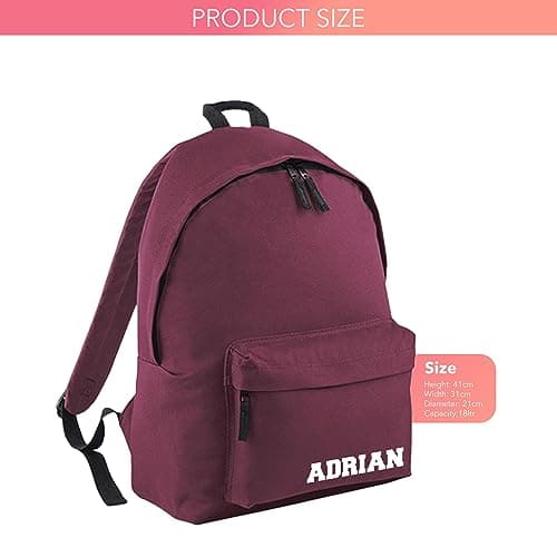 Print Maniacs Personalised School Backpack Large 18L Kids Travel Rucksack Junior Shoulder Collage Rucksack Back To School Lunch Swimming P.E Laptop Book Bag Small Name (Burgundy) — view 2