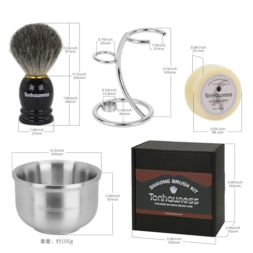 Shaving Brushes Kit For Men, 4 In 1 Shaving Brush Set Includes Badger Hair Shave Brush, Stainless Steel Shaving Bowl, Shaving Stand and Soap — view 5
