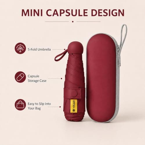 WHJYCC Compact Folding Umbrella - Burgundy Travel Umbrella with Case — view 2