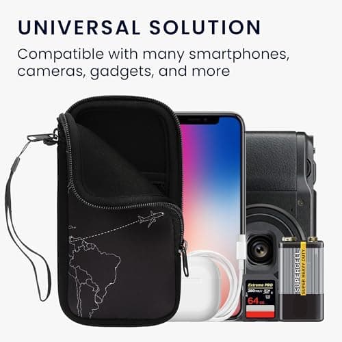 kwmobile Neoprene Sleeve for Smartphone Size XL - 6.7/6.8" - Shock Absorbing Pouch Case - Protective Phone Bag - Travel & Explore White/Black — view 4