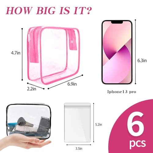 6 Pack Travel Toiletry Bag with Jewelry Bags, Cosmetic Organizer - TSA Approved Clear Quart Size Bag for Travel — view 3