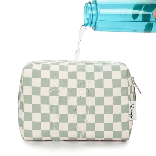 Large Makeup Bag Zipper Pouch Travel Cosmetic Organizer for Women (Mint Green Checkerboard, Large) — view 6