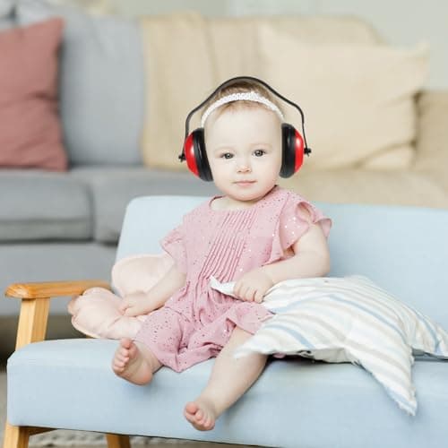 Veemoon Noise Canceling Headphones 2pcs Adjustable Headband Ear Protection for Plane Travel by Car Red ABS 26dB — view 4