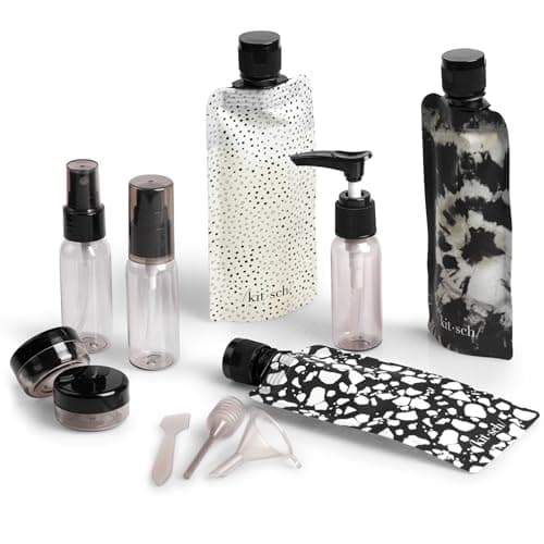 Kitsch Travel Bottles for Toiletries 11pcs - Black & Ivory