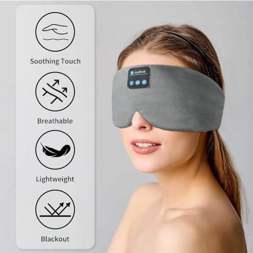 Joythink Sleep Headphones Wireless Eye Mask Kids Children Silk Wireless Headband Headphones for Sleeping with Adjustable Speaker Wireless Earbuds Side Sleeper Travel Meditation Music Mask Grey — view 3
