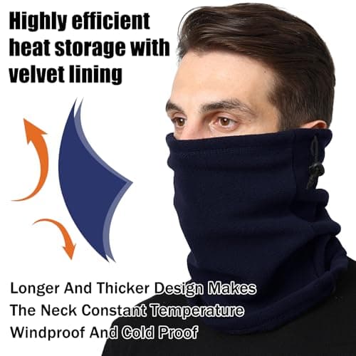 JSTHHTT 2 Pack Thermal Knitted Snood Scarf Thick Winter Cold Weather Neck Warmer Windproof Neck Gaiter Snood for Men Women Face Tube Scarf Headwear (2, Navy Blue, Burgundy) — view 5