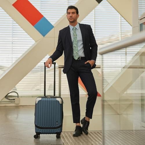 LEVEL8 Cabin Suitcase 20-Inch Carry on Luggage, ABS+PC Hardshell Spinner Trolley with Laptop Compartment, TSA, 4 Wheels for Airplane for Women Men, Blue — view 2