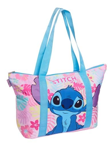 Disney Lilo & Stitch Tote Bag for Women Girls Travel Beach Bag Zipped Fully Lined Large Shoulder Top Handle Overnight Carry On Shopper Bag