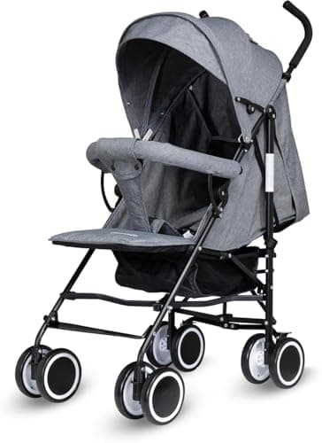 Lightweight Travel Strollers for Airplane, Compact Foldable Baby Stroller with Reclining Seat & 5 Point Harness, Portable Umbrella Stroller for Toddlers & Infants, Buggy (Grey)
